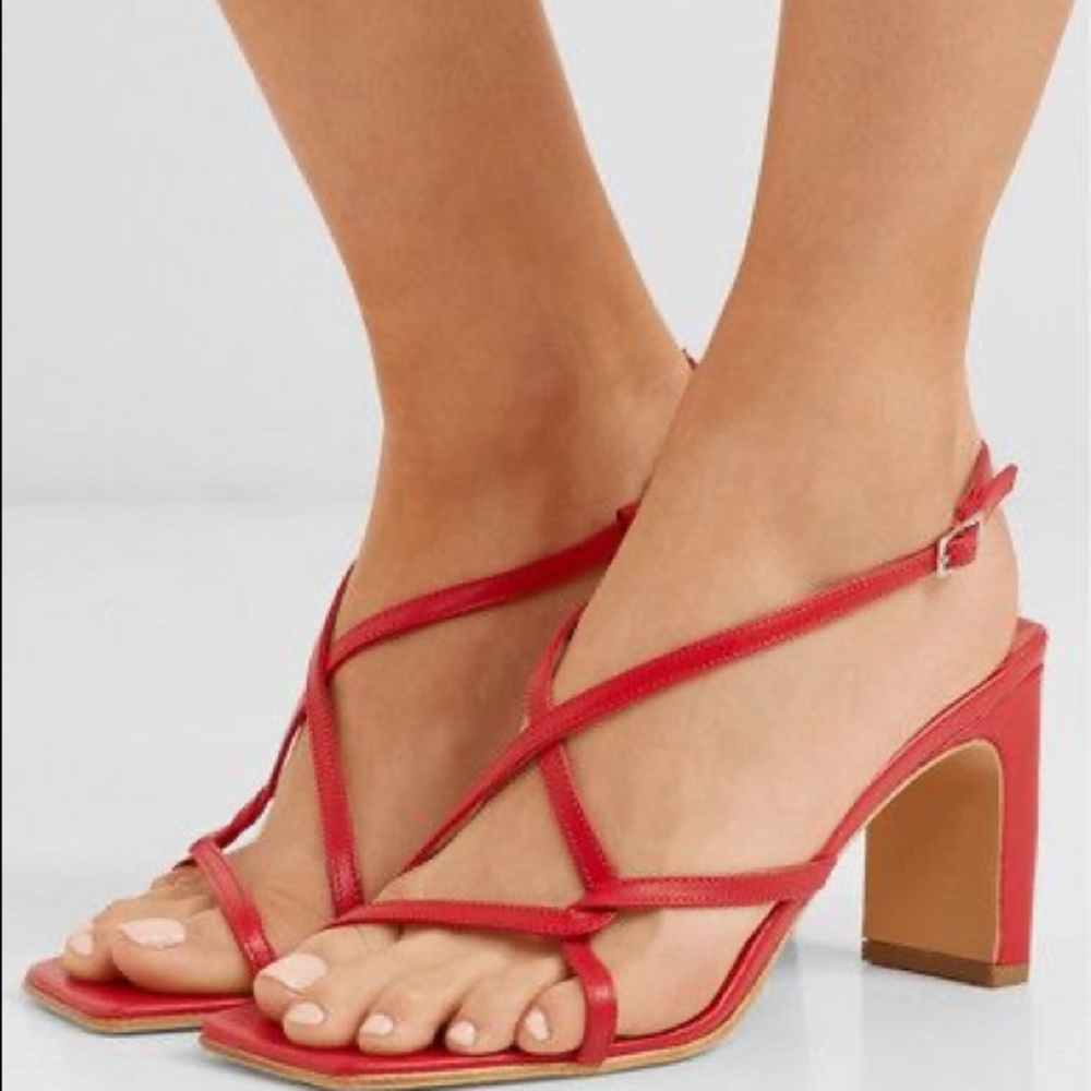 By Far Carrie Red Leather Slingback Heel Sandal 10 Handmade Open Square Toe